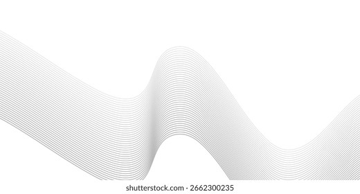 Abstract Black smooth wave on a white background. Dynamic sound wave. Design element. Vector illustration. 