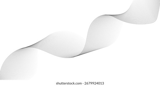 Onda suave preta abstrata sobre um fundo branco. Onda sonora dinâmica. Elemento de design. Ilustração vetorial. 