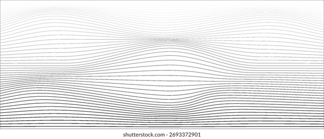Abstract Black smooth wave on a white background. Dynamic sound wave. Design element. Vector illustration. 