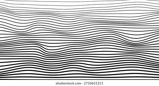Onda lisa negra Abstractas sobre un fondo blanco. Onda de sonido dinámica. Elemento de diseño. Ilustración vectorial.

