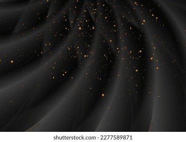 Abstract black smooth waves background with shiny golden dots. Vector illustration
