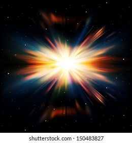abstract black space background with stars and supernova