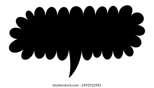 Una burbuja de habla negra abstracta con bordes festoneados, ideal para diálogos creativos y temas de comunicación.