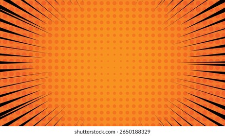 abstract black speed lines with halftone dots in orange background