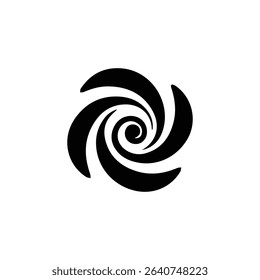 Abstract black spiral design, vortex, swirl, twirl, rotating, circular, graphic element.