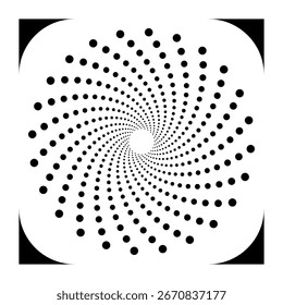 Abstractas patrón de semitono espiral negro sobre fondo blanco. Diseño de ilusión óptica geométrica para carteles, fondos, Fondos de pantalla y arte gráfico moderno