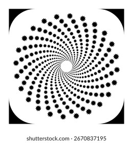 Abstract black spiral halftone pattern on white background. Geometric optical illusion design for posters, backgrounds, wallpapers, and modern graphic art