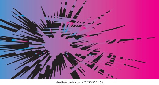 Abstract Black Splintered Shape no fundo de gradiente azul a rosa