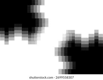 Abstractas manchas negras en las esquinas sobre un fondo blanco. Patrón de Vector de rectángulos rayados. Fondo de Vector Abstractas para cubiertas, publicidad, interior. Estilo tecnológico. Elemento de diseño