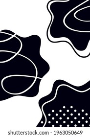 Abstract black spots, curved lines and dots on a white background. Creative design for your design. Vector illustration