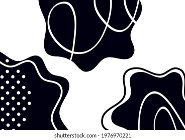 Abstract black spots, curved lines and dots on a white background. Creative design for your design. Vector illustration