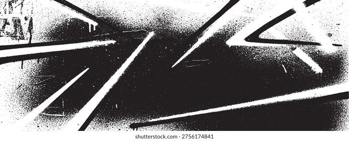 Abstract black spray paint brush strokes with lines, grunge texture, paint splatter