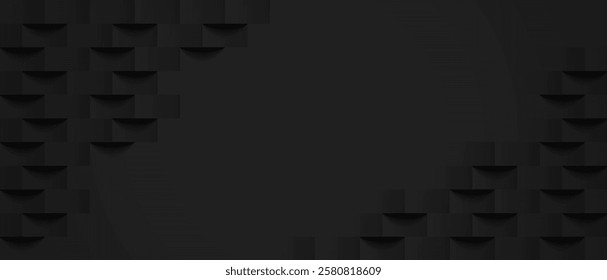 Abstract. Black square embossed shape background. light and shadow. Vector.