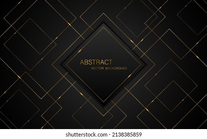 Abstract black square shape with elegant golden lines on black background.
