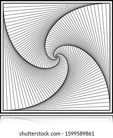 Abstract black square with spiral lines and reflect