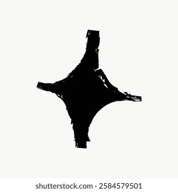 Abstract black star shape on white background. Bold, artistic design with rough edges. Star shape stands out in black, creating a striking visual contrast. Doodle illustration vector.