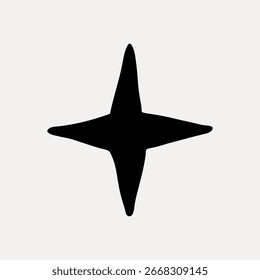 Abstract black star shape on a light background. Star design with four points. Minimalist star icon. Star symbol for design projects or graphic use. Doodle illustration vector.