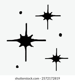 Abstract black star shapes, isolated vector. Minimalist design with bold, striking star patterns. Simple yet eye-catching star motifs. Simple black line art doodle vector.