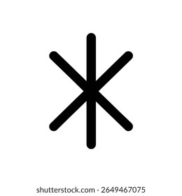 Abstract black star with six points. The star has rounded ends and is placed on a clean transparent backdrop, ideal for various creative endeavors.