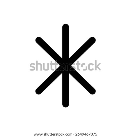 Abstract black star with six points. The star has rounded ends and is placed on a clean transparent backdrop, ideal for various creative endeavors.