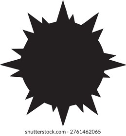 Abstract black starburst explosion shape representing impact energy or a sudden event isolated on a clean white background conveying a sense of power and dynamism with sharp pointed edges radiating