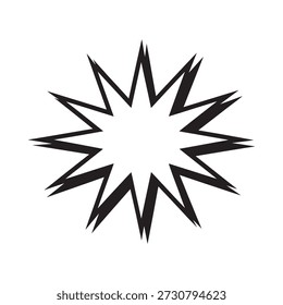Abstrakte schwarze Starburst-Form auf einfarbigem weißem Hintergrund