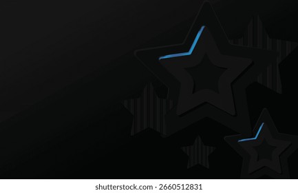 Abstract black stars dimensional background with blue neon light design