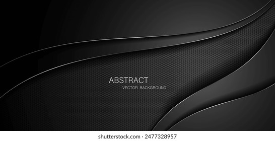 Abstract black steel mesh background with silver glowing lines with free space for design. Modern technology innovation concept background. Perforated dark metal sheet for background image.	