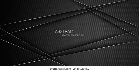 Abstract black steel mesh background with silver glowing lines with free space for design. Modern technology innovation concept background. Perforated dark metal sheet for background image.