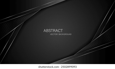 Abstract black steel mesh background with silver glowing lines with free space for design. Modern technology innovation concept background. Perforated dark metal sheet for background image.	