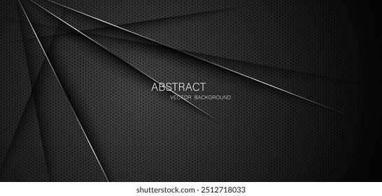 Abstract black steel mesh background with silver glowing lines with free space for design. Modern technology innovation concept background. Perforated dark metal sheet for background image.	