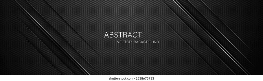 Abstract black steel mesh background with silver glowing lines with free space for design. Modern technology innovation concept background. Perforated dark metal sheet for background image.	