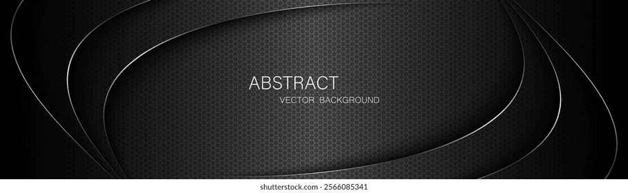 Abstract black steel mesh background with silver glowing lines with free space for design. Modern technology innovation concept background. Perforated dark metal sheet for background image.	