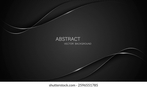 Abstract black steel mesh background with silver glowing lines with free space for design. Modern technology innovation concept background. Perforated dark metal sheet for background image.	