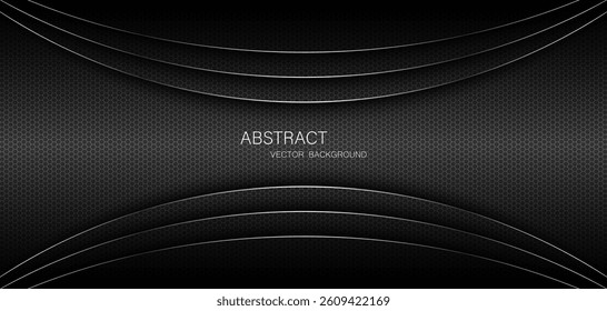 Abstract black steel mesh background with silver glowing lines with free space for design. Modern technology innovation concept background. Perforated dark metal sheet for background image.	