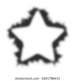 Abstract black stipple gradient halftone star texture isolated on a transparent background. Geometric noise star pattern is made of simple dots. Vector illustration