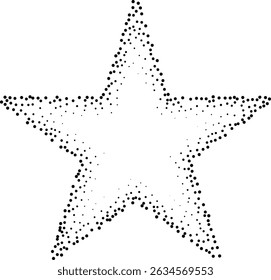 Abstract black stipple gradient halftone star frame, dotted textures on isolated background. Geometric noise star shaped frame, patterns are made of simple dots and grains.