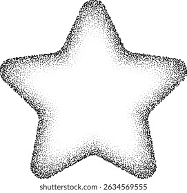 Abstract black stipple gradient halftone star frame, dotted textures on isolated background. Geometric noise star shaped frame, patterns are made of simple dots and grains.