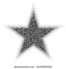 Abstract black stipple gradient halftone star, dotted textures on isolated background. Geometric noise star shaped, patterns are made of simple dots and grains. Stipple dotted star illustration