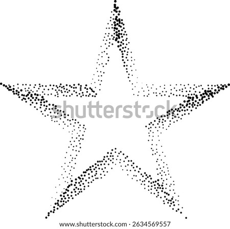 Abstract black stipple gradient halftone star frame, dotted textures on isolated background. Geometric noise star shaped frame, patterns are made of simple dots and grains.