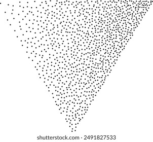 Abstract black stipple spray triangle, dotted monochrome texture. Dissolving points, noise, gradient made of grains as abstract texture or element for graphic design. 