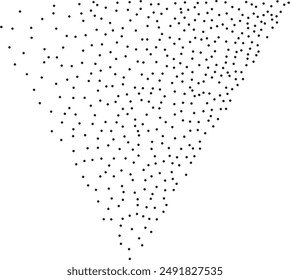 Abstract black stipple spray triangle, dotted monochrome texture. Dissolving points, noise, gradient made of grains as abstract texture or element for graphic design. 