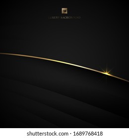 Abstract black stripe layer curved and gold bend line with lighting effect on dark background. Luxury style. Vector illustration