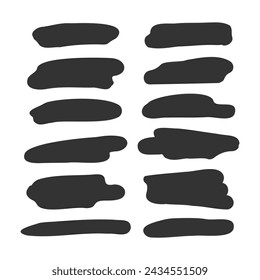 Colección de fondo de trazos negros abstractos. Conjunto de marcos aislados dibujados a mano. Pincel artístico Forma horizontal simple.