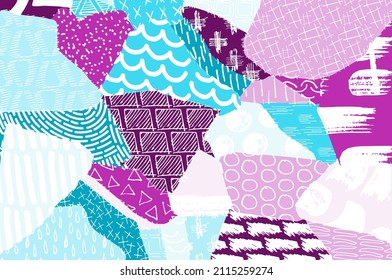 Abstract black strokes, Hand sketched Vector Pattern. Retro abstract pattern in geometric style. Abstract multicolored geometric pattern.	
