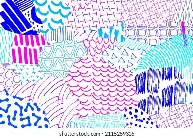 Abstract black strokes, Hand sketched Vector Pattern. Retro abstract pattern in geometric style. Abstract multicolored geometric pattern.	
