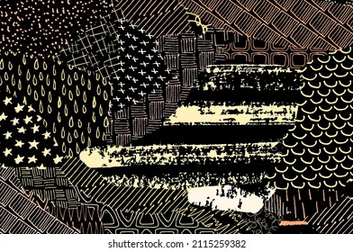 Abstract black strokes, Hand sketched Vector Pattern. Retro abstract pattern in geometric style. Abstract multicolored geometric pattern.	
