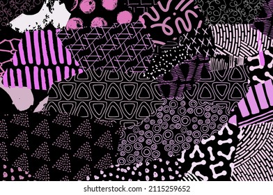 Abstract black strokes, Hand sketched Vector Pattern. Retro abstract pattern in geometric style. Abstract multicolored geometric pattern.	
