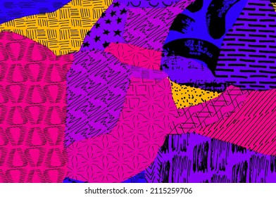 Abstract black strokes, Hand sketched Vector Pattern. Retro abstract pattern in geometric style. Abstract multicolored geometric pattern.	
