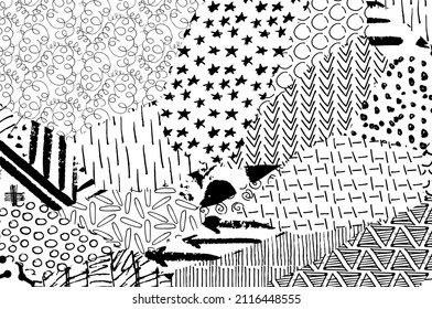 Abstract black strokes, Hand sketched Vector Pattern. Abstract background in geometric style. Abstract multicolored geometric pattern.
